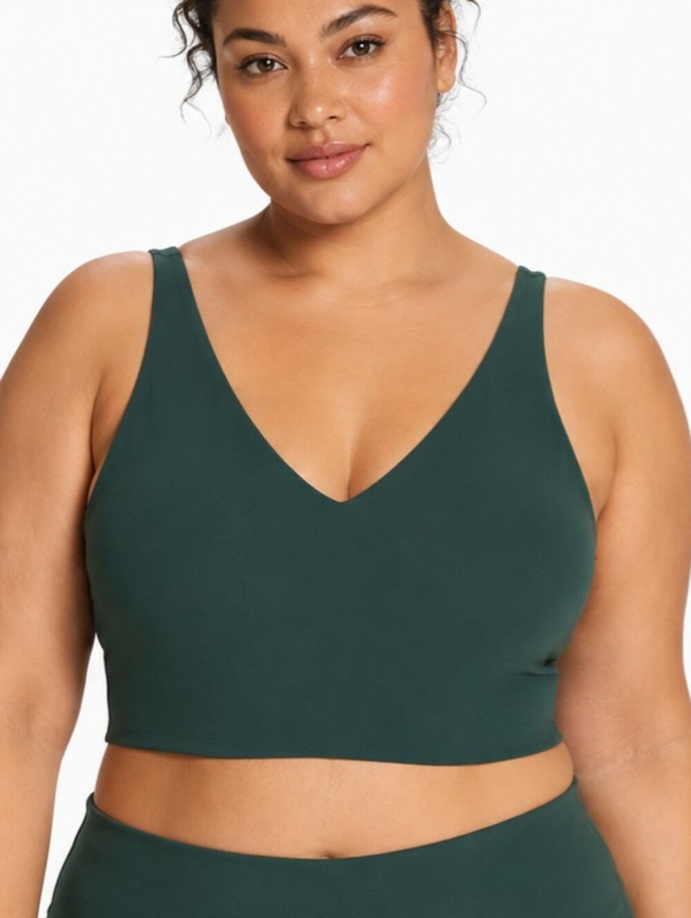 NWT All In Motion Flex Light Support V-Neck Cropped Sports Bra Dark Green Plus